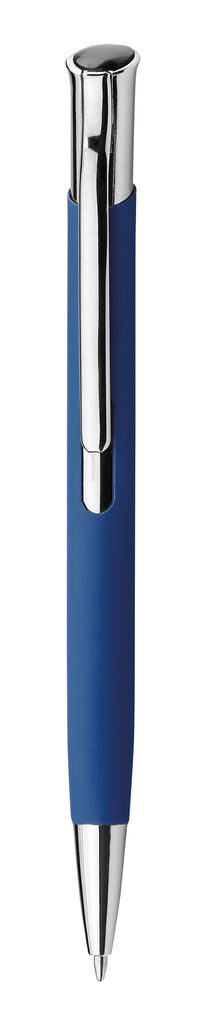 Металлическая ручка с прорезиненной поверхностью, синие чернила, цвет синий