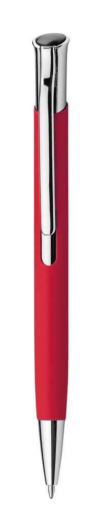 Металева ручка з прогумованою поверхнею, сині чорнила, колір червоний