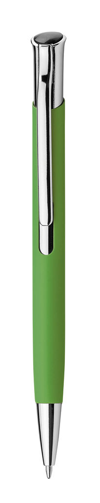 Металева ручка з прогумованою поверхнею, сині чорнила, колір зелений