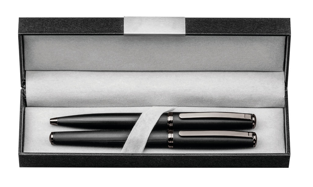 Набор из метал. шар. ручки и ручки-роллера, синие чернила, SANTINI, цвет черный