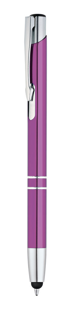 Металева кулькова ручка з функцією стилуса, сині чорнила, колір пурпурний