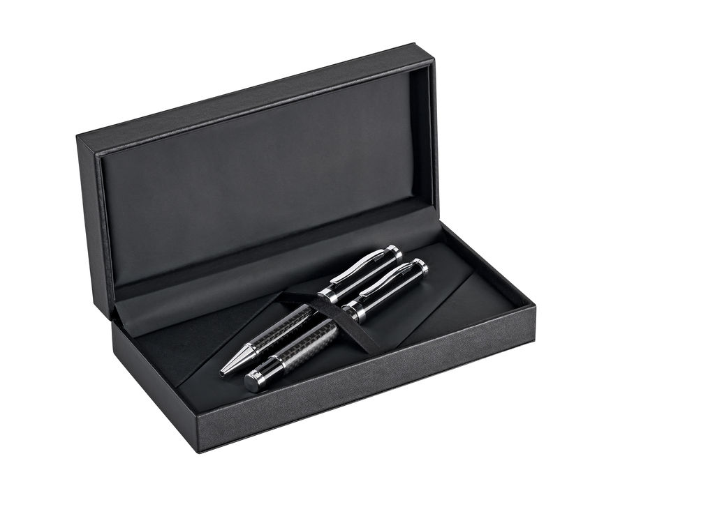 CHESS. Набір з ручки ролер та кулькової ручки із метала та вуглецевого волокна, колір чорний