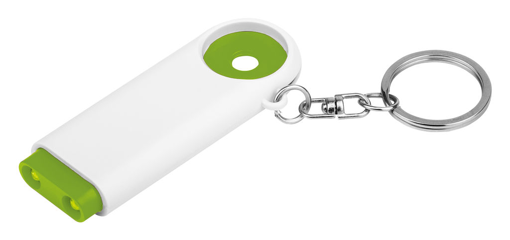 Пластиковый брелок – 2 светодиода и жетон размером 0,5 евро, цвет зеленый