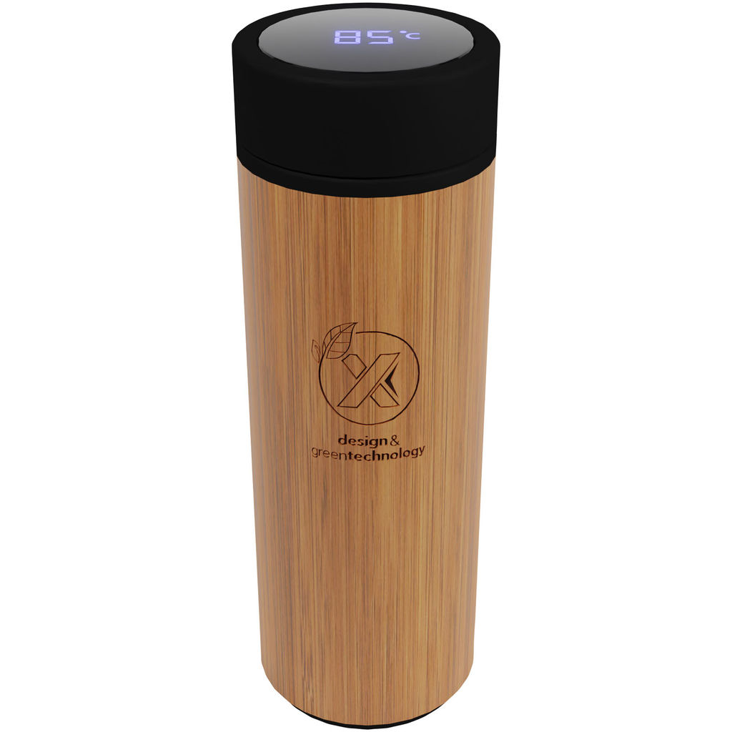 Пляшка бамбукова розумна SCX.design D11, колір суцільний чорний, дерево