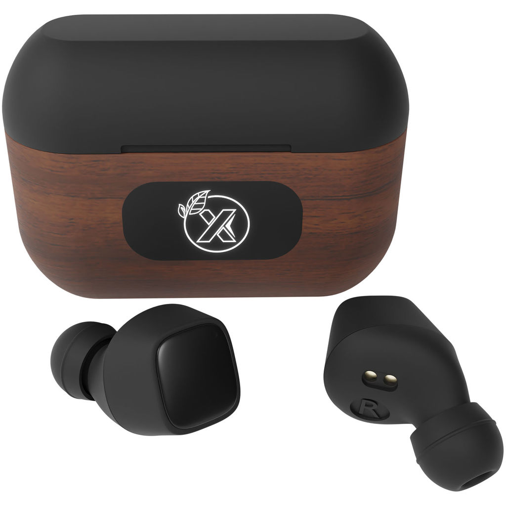  Навушники True Wireless SCX.design E18, колір дерево, суцільний чорний