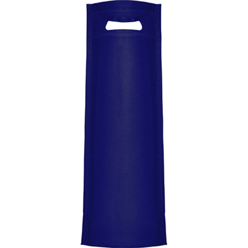 Термосклееная сумка, специально для бутылок с донной складкой, выполнена из нетканого материала с прорубной ручкой, цвет морской синий