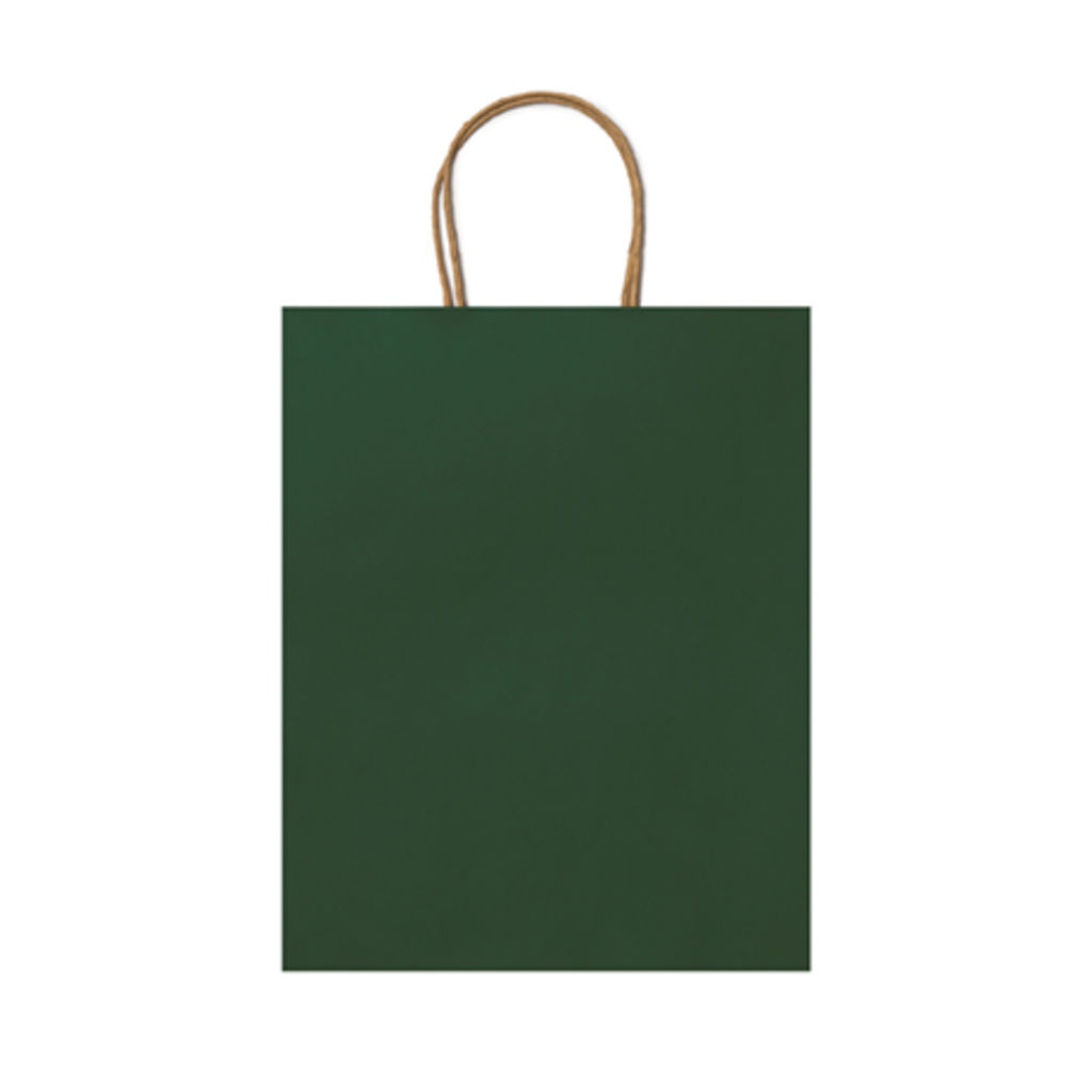 Бумажная сумка 110 г/м2 с естественной отделкой, с усиленными короткими ручками изогнутой формы, цвет папаротниковый