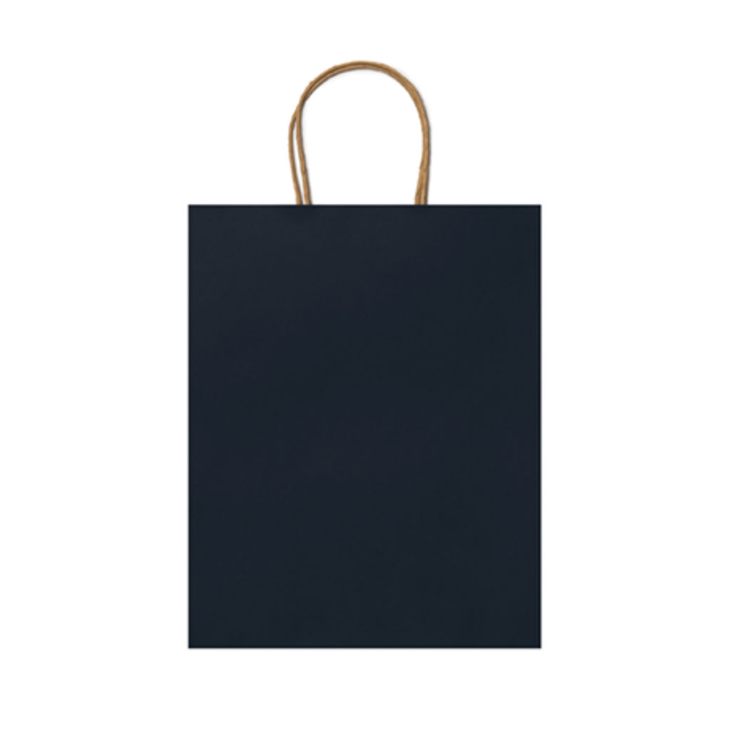 Бумажная сумка 110 г/м2 с естественной отделкой, с усиленными короткими ручками изогнутой формы, цвет морской синий