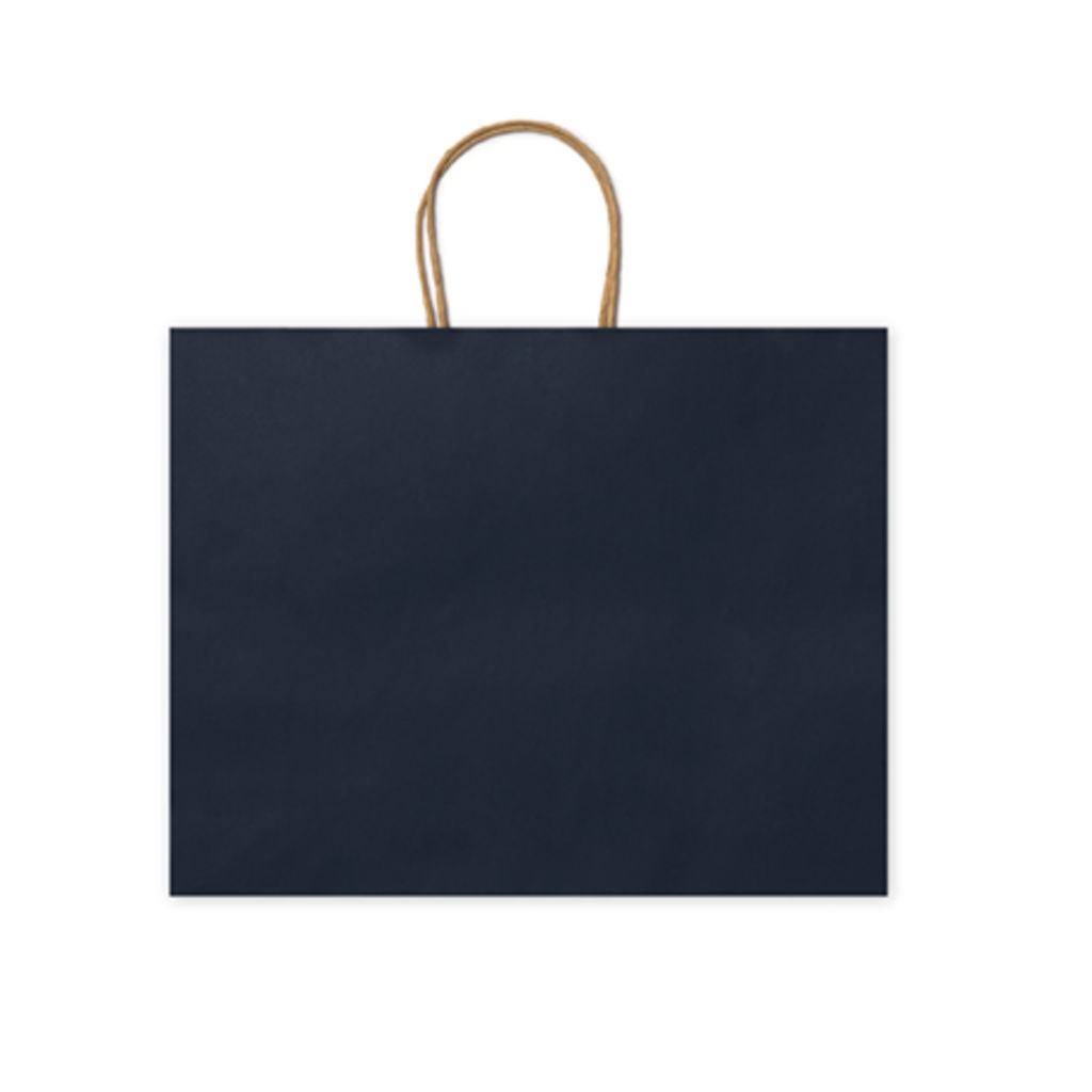Бумажный сумка 110 г/м2 с естественной отделкой, с усиленными короткими ручками изогнутой формы, цвет морской синий