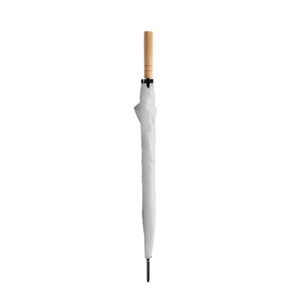 Парасолька з поліестеру 190T з дерев'яною ручкою та автоматичним відкриттям, колір білий