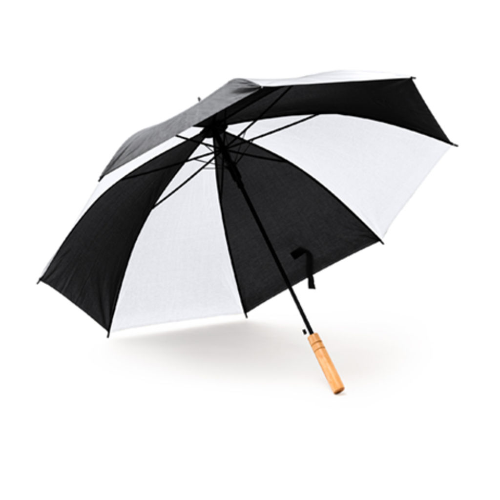 Зонт из полиэстера 190T с деревянной ручкой и автоматическим открытием, цвет черный, белый