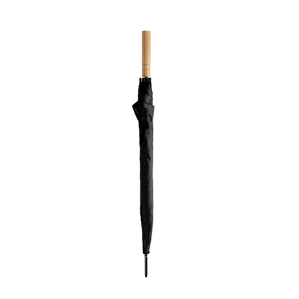 Парасолька з поліестеру 190T з дерев'яною ручкою та автоматичним відкриттям, колір чорний
