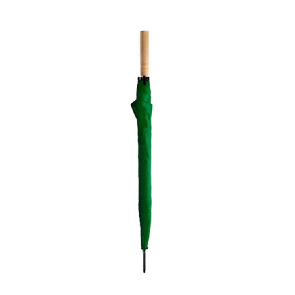 Парасолька з поліестеру 190T з дерев'яною ручкою та автоматичним відкриттям, колір папаротниковий