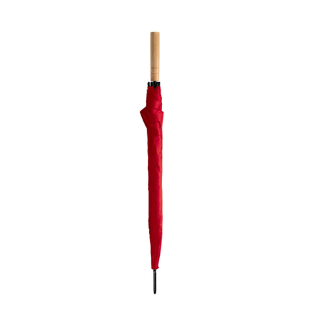 Парасолька з поліестеру 190T з дерев'яною ручкою та автоматичним відкриттям, колір червоний