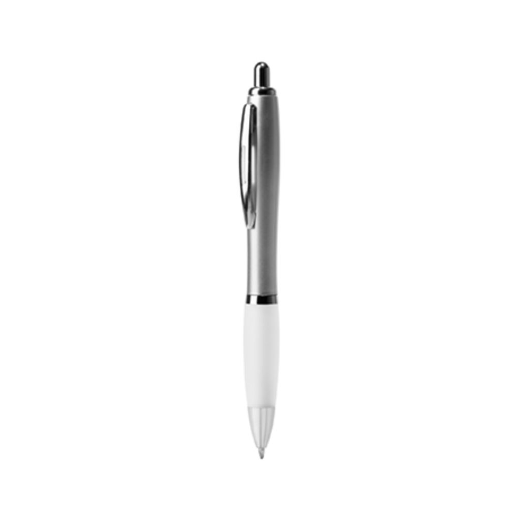 Кулькова ручка з корпусом із сріблястого АБС-пластику та м'якого напівпрозорого пластику, колір білий
