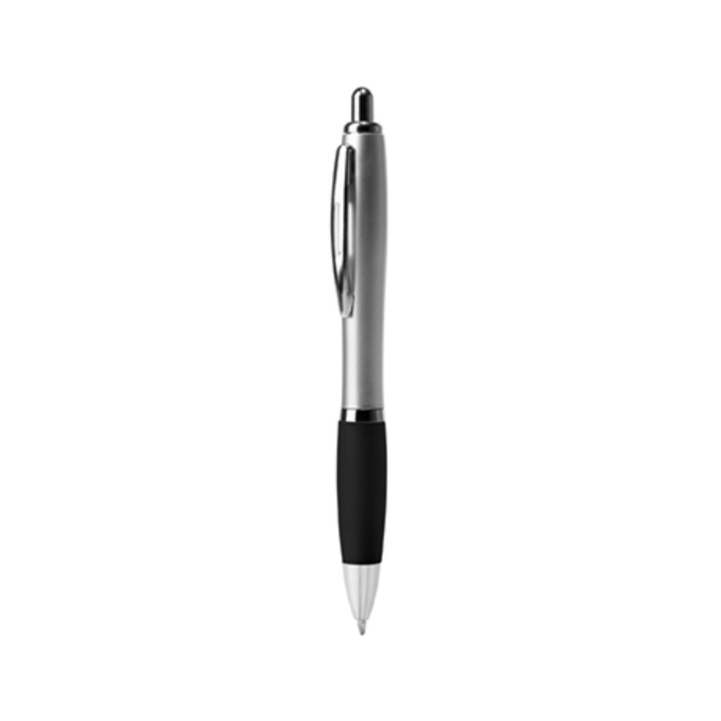 Шариковая ручка с корпусом из серебристого АБС-пластика и мягкого полупрозрачного пластика, цвет черный