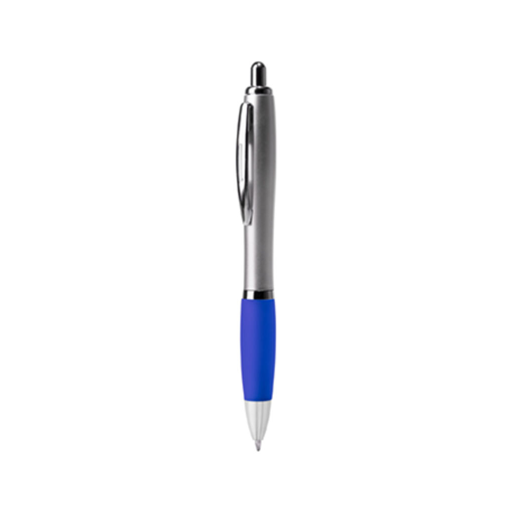 Шариковая ручка с корпусом из серебристого АБС-пластика и мягкого полупрозрачного пластика, цвет королевский синий