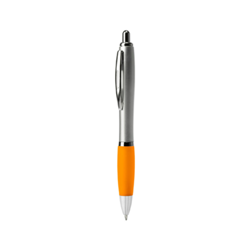 Кулькова ручка з корпусом із сріблястого АБС-пластику та м'якого напівпрозорого пластику, колір помаранчевий