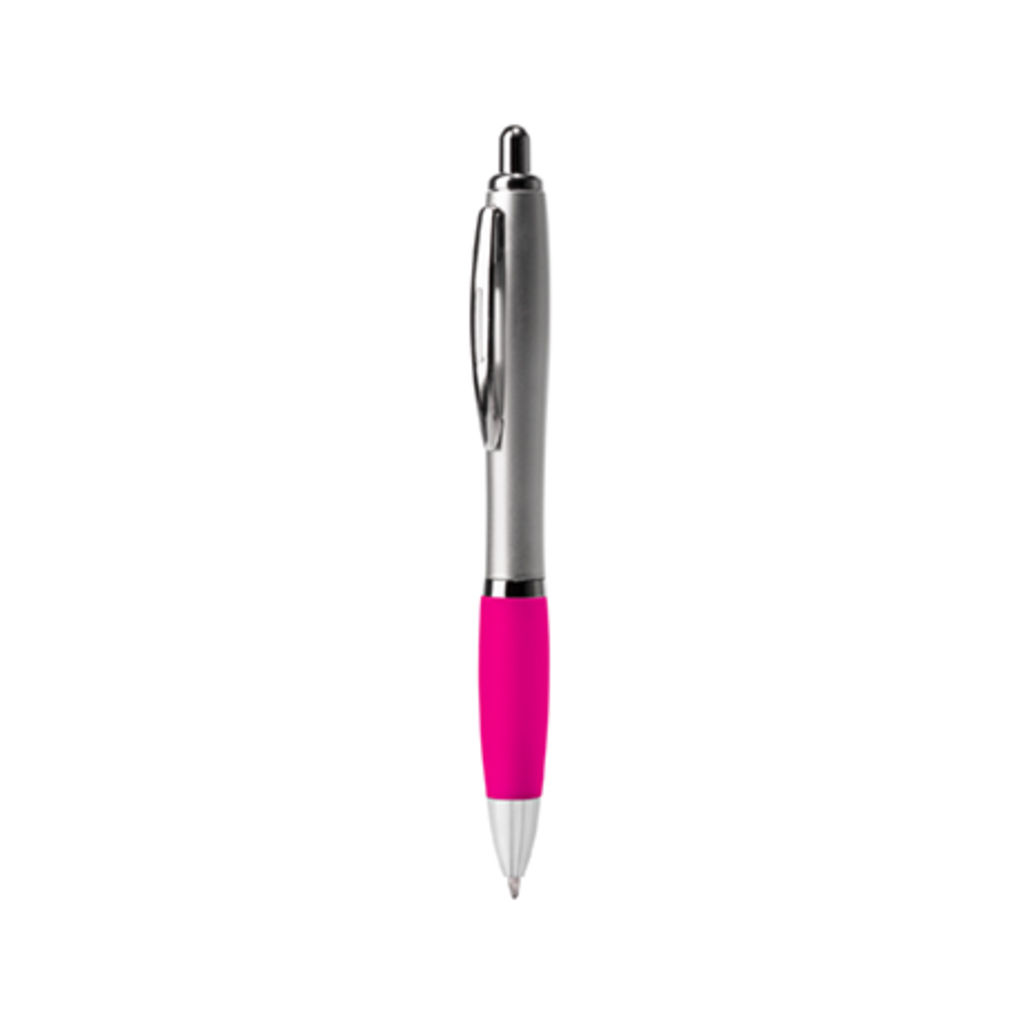 Шариковая ручка с корпусом из серебристого АБС-пластика и мягкого полупрозрачного пластика, цвет фуксия