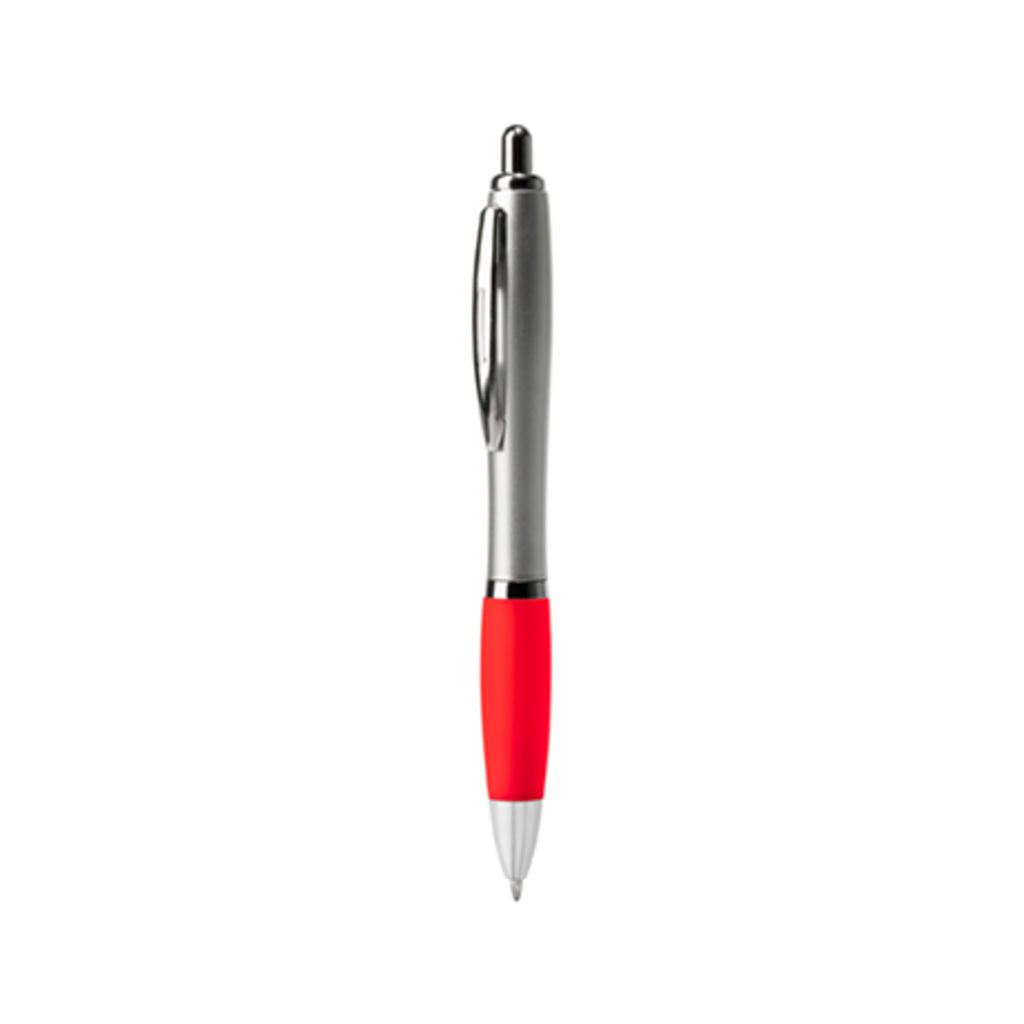 Шариковая ручка с корпусом из серебристого АБС-пластика и мягкого полупрозрачного пластика, цвет красный