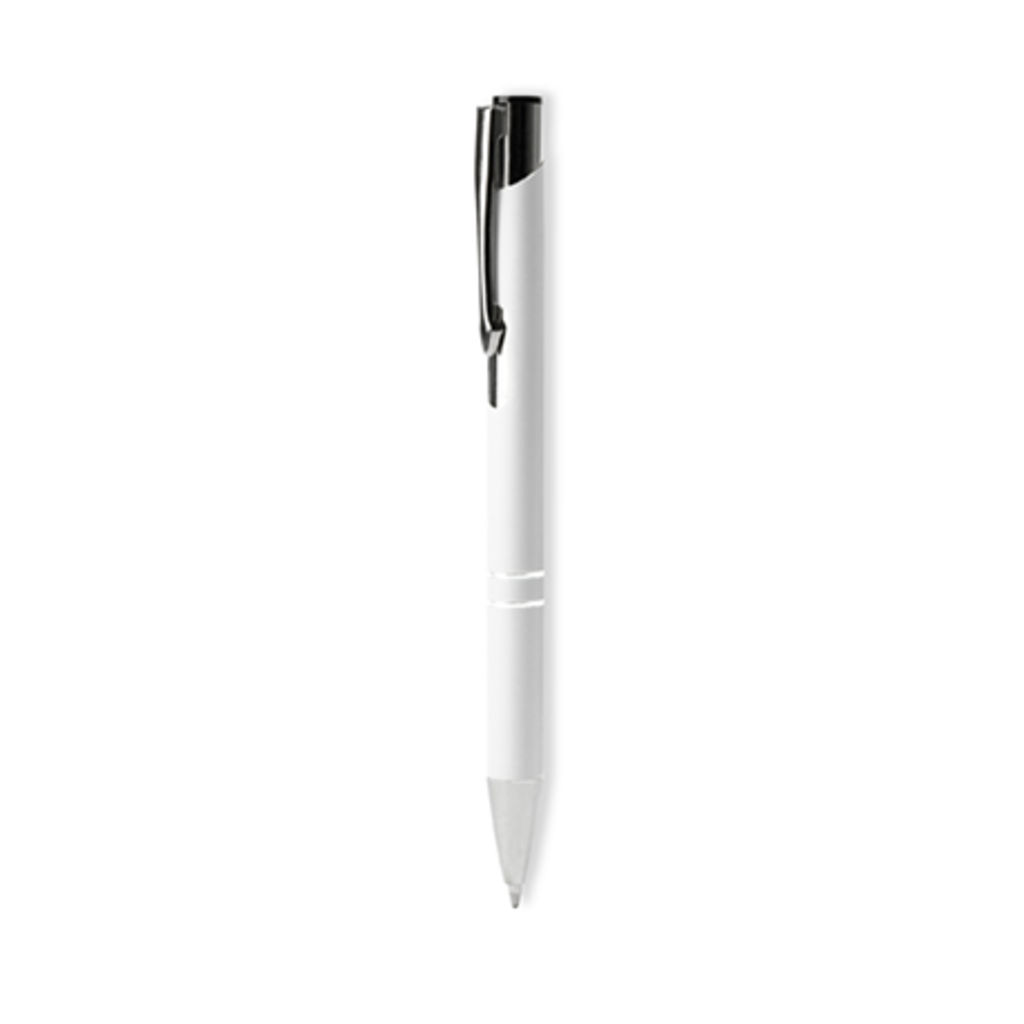 Кулькова ручка з металевим корпусом soft touch та механанізмом з анодованим покриттям, колір білий