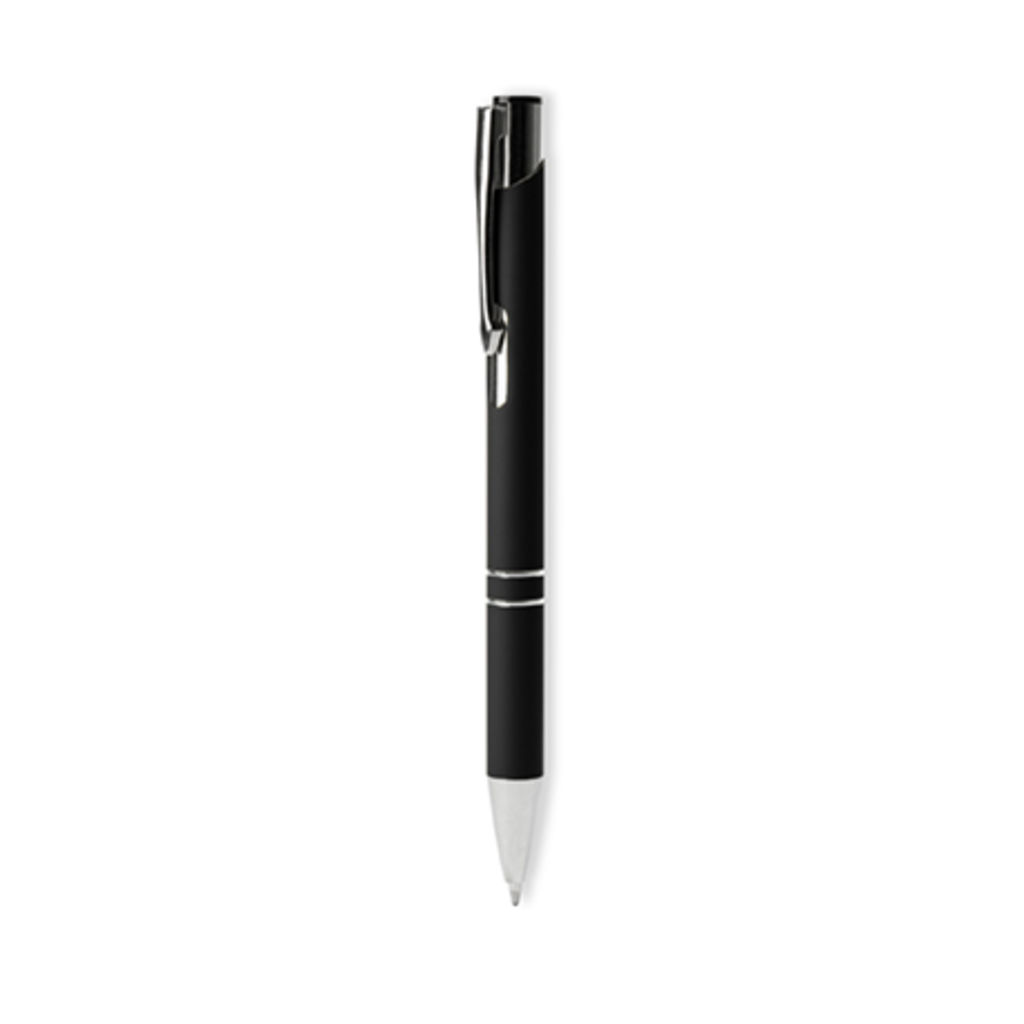 Кулькова ручка з металевим корпусом soft touch та механанізмом з анодованим покриттям, колір чорний