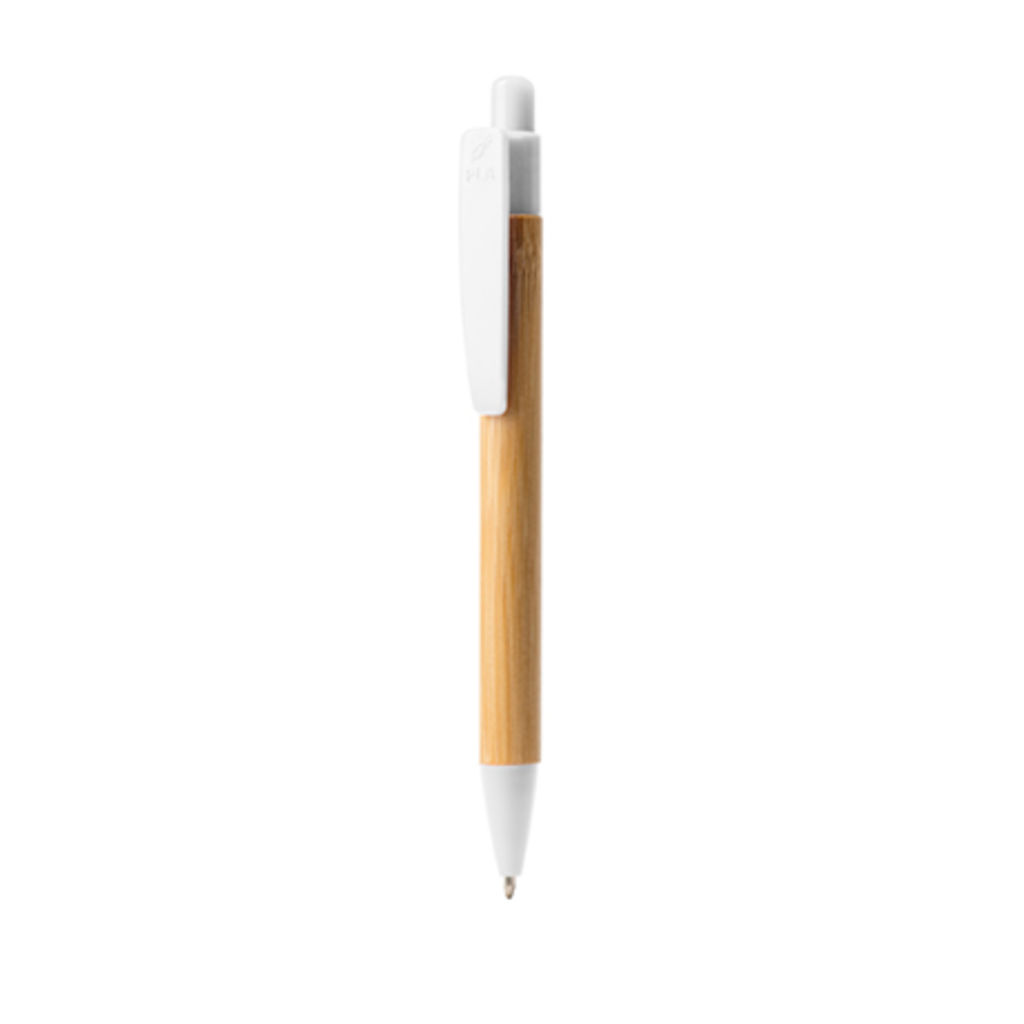 Кулькова ручка з корпусом з бамбука та PLA пластику, колір білий