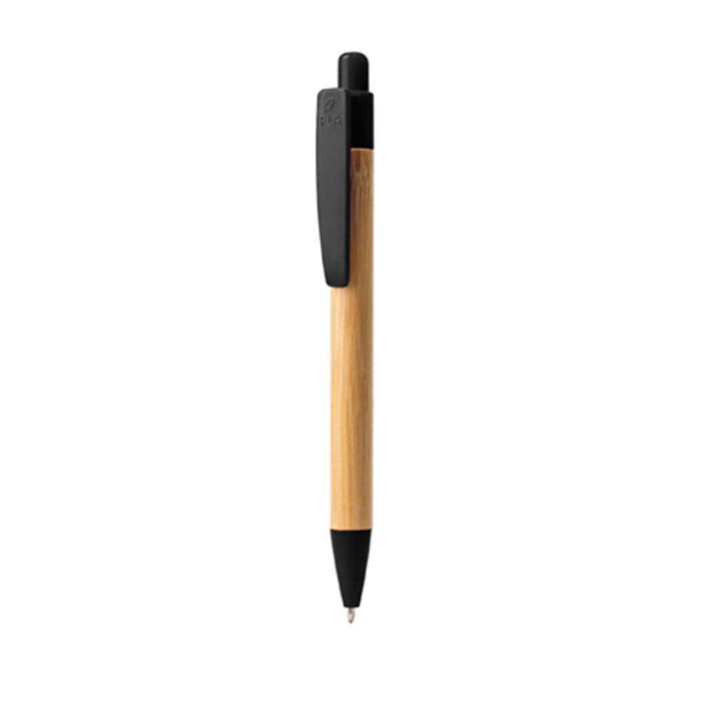 Кулькова ручка з корпусом з бамбука та PLA пластику, колір чорний