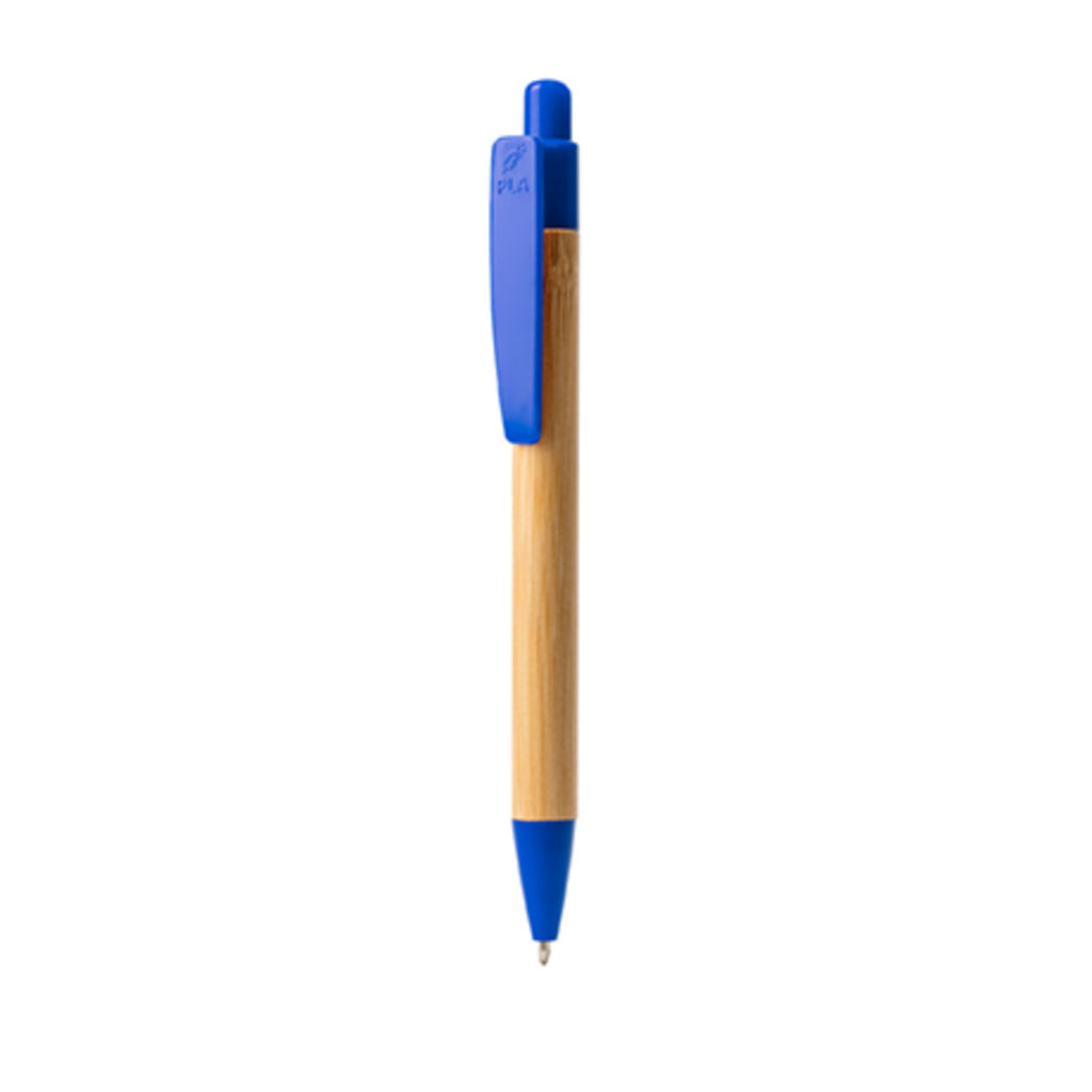 Кулькова ручка з корпусом з бамбука та PLA пластику, колір королівський синій