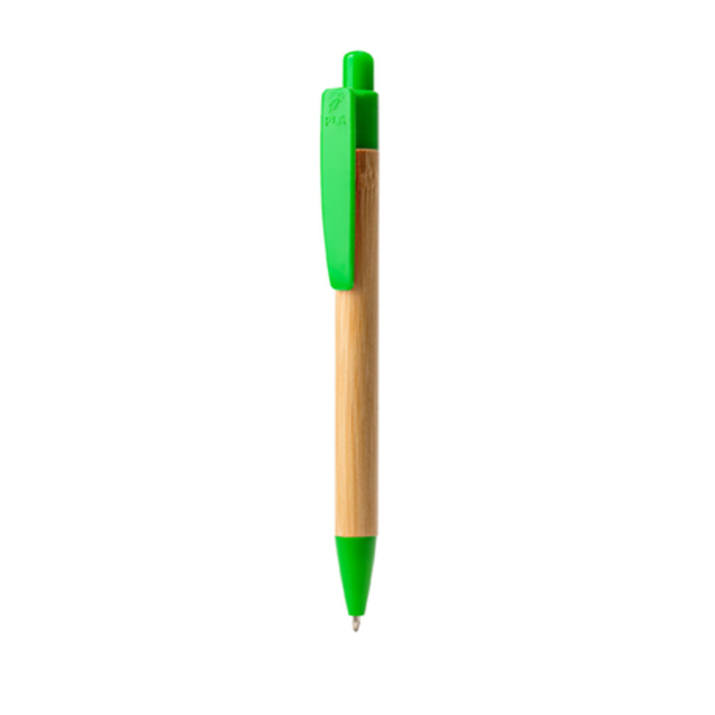 Шариковая ручка с корпусом из бамбука и PLA пластика, цвет папаротниковый