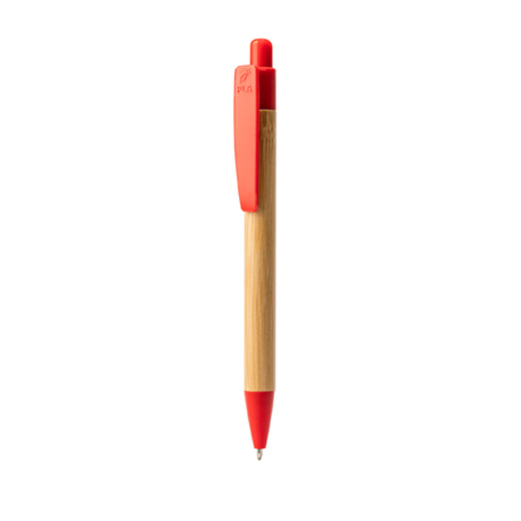 Кулькова ручка з корпусом з бамбука та PLA пластику, колір червоний