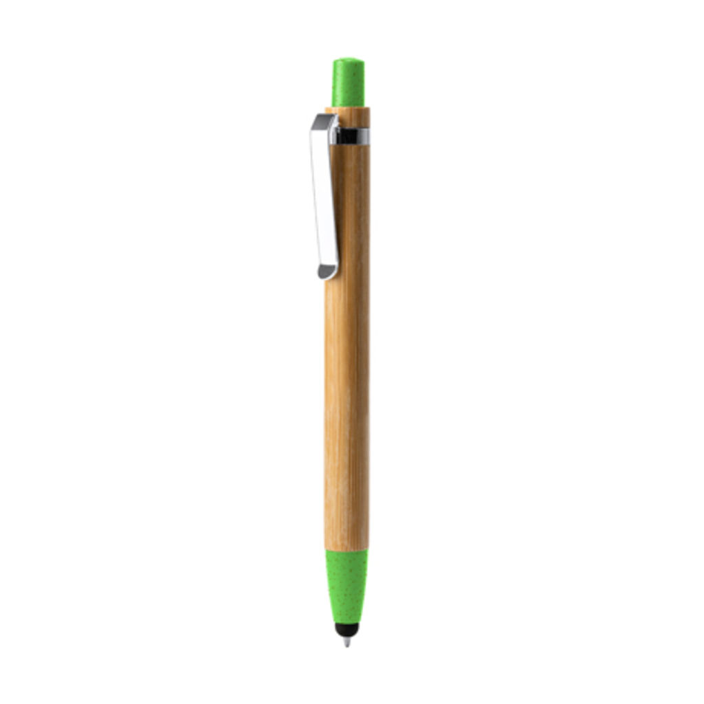 Ручка з кнопкою, вставками з бамбукового волокна та металевим затиском, колір світло зелений