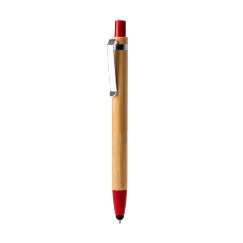 Ручка с кнопкой, вставками из бамбукового волокна и металлическим зажимом, цвет красный