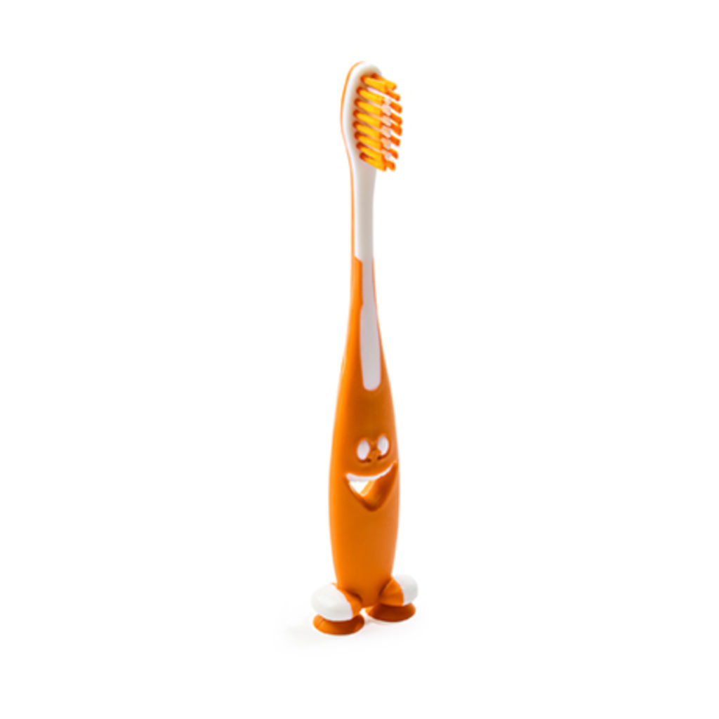 Зубная щетка для детей ярких цветов и дизайна soft touch, с присосками на основании, цвет оранжевый