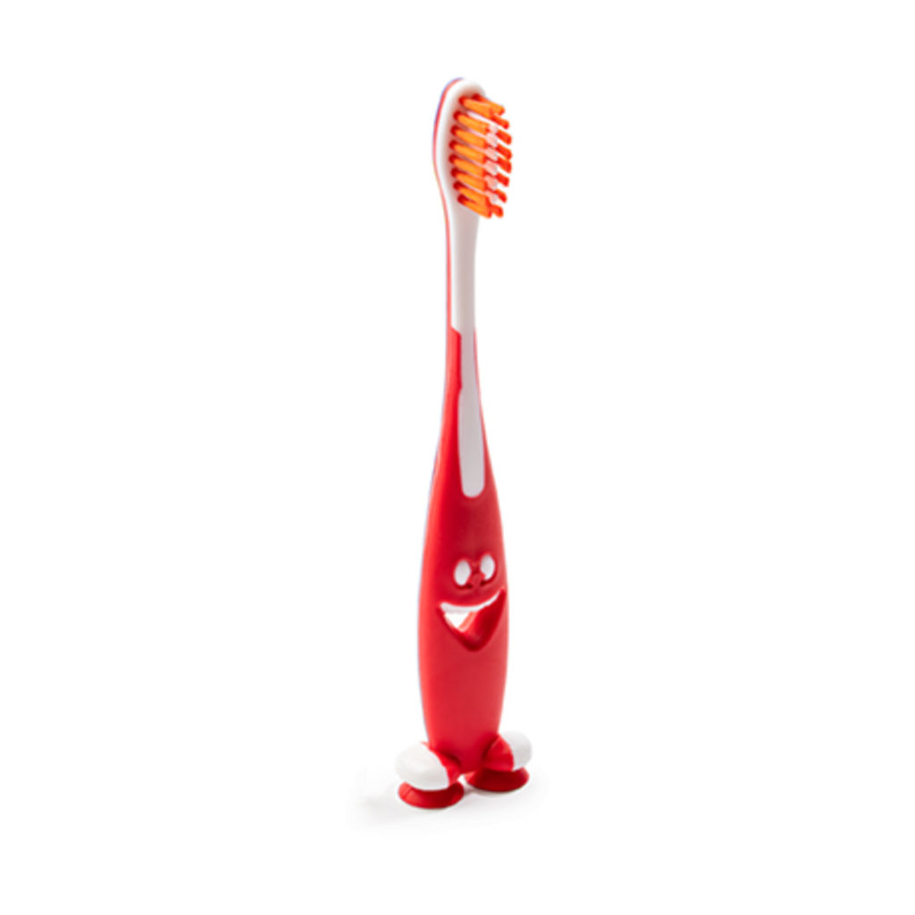 Зубна щітка для дітей яскравих кольорів та дизайну soft touch, з присосками на основі, колір червоний
