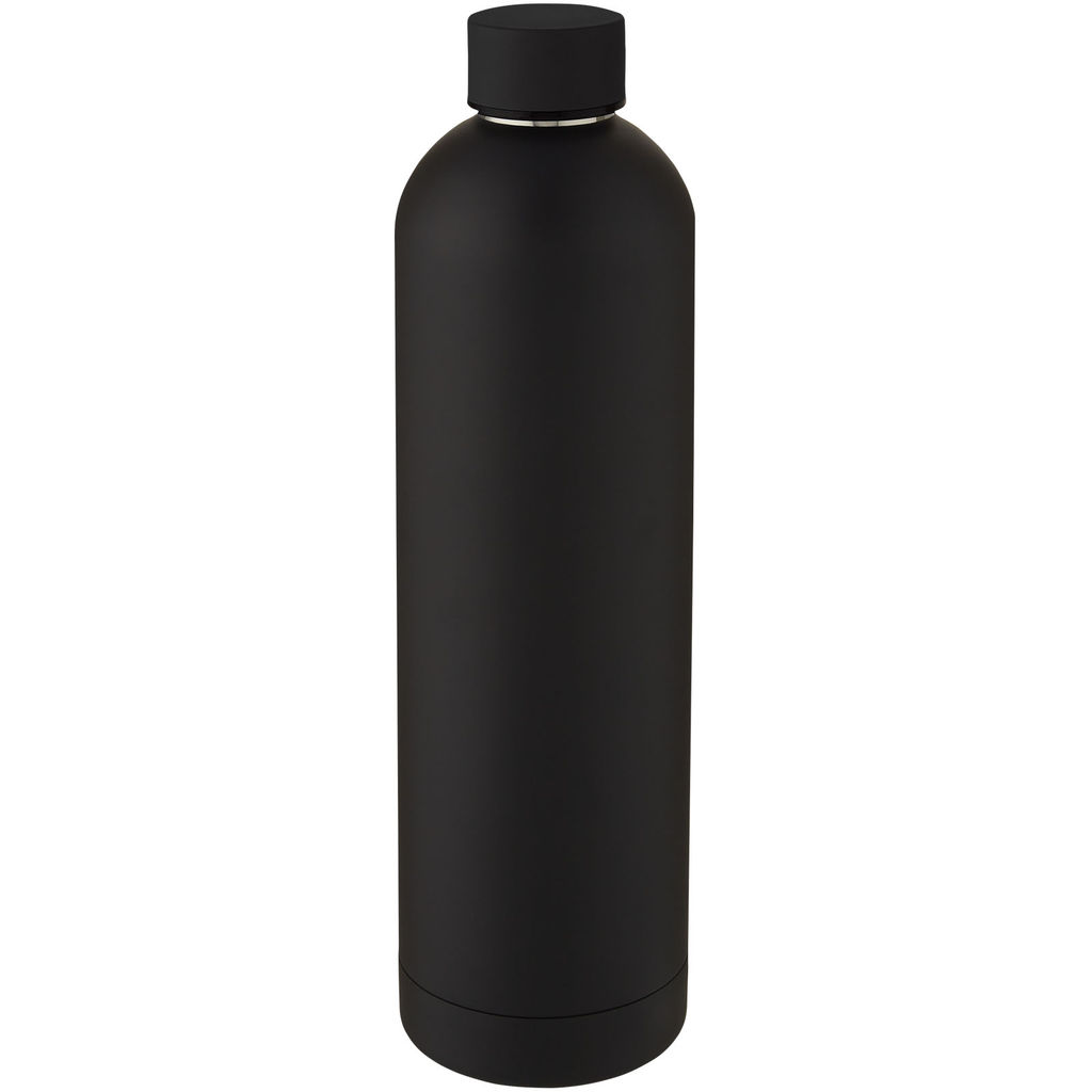 Spring Мідна спортивна пляшка об'ємом 1 л з вакуумною ізоляцією, колір суцільний чорний
