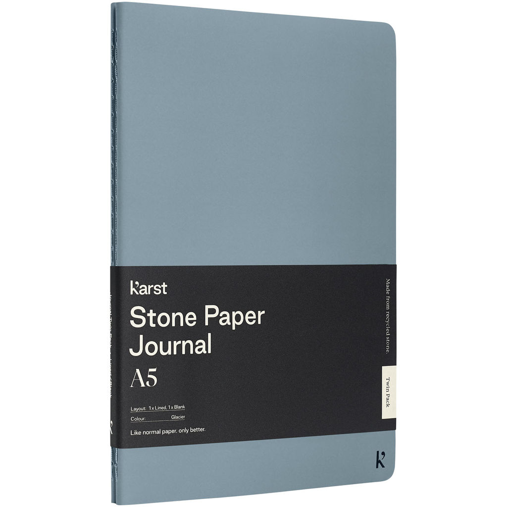 Комплект з двох блокнотів Karst® формату A5 з аркушами з кам'яного паперу, колір світло-синій