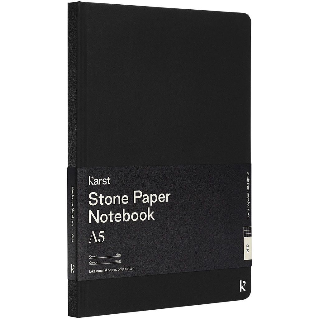 Блокнот из каменной бумаги Karst® формата A5 в твердом переплете, квадратный, цвет сплошной черный