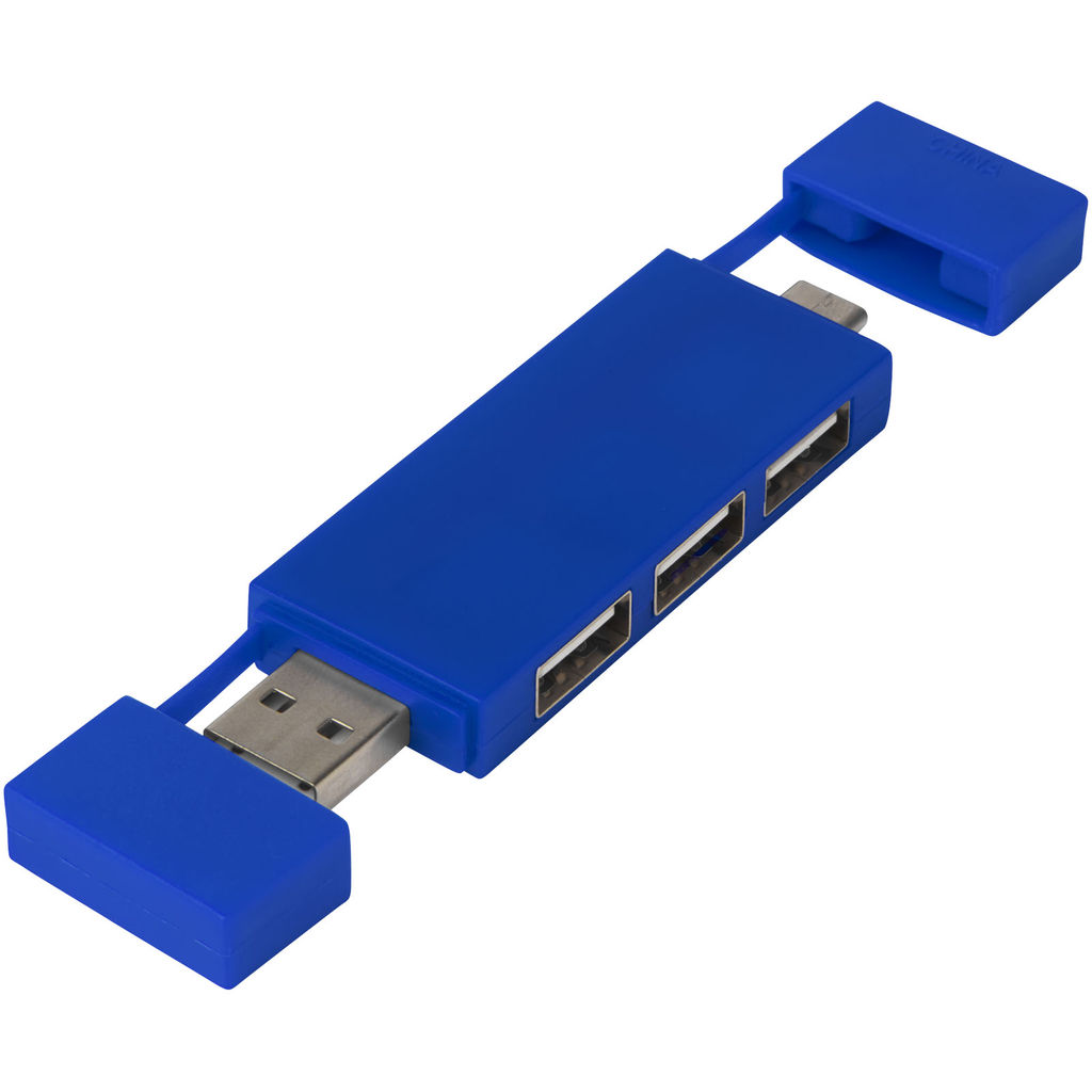Mulan Подвійний USB 2.0-хаб, колір яскраво-синій