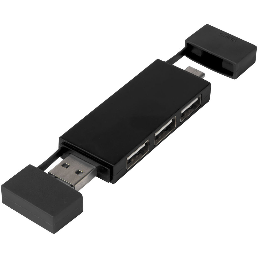 Mulan Подвійний USB 2.0-хаб, колір суцільний чорний