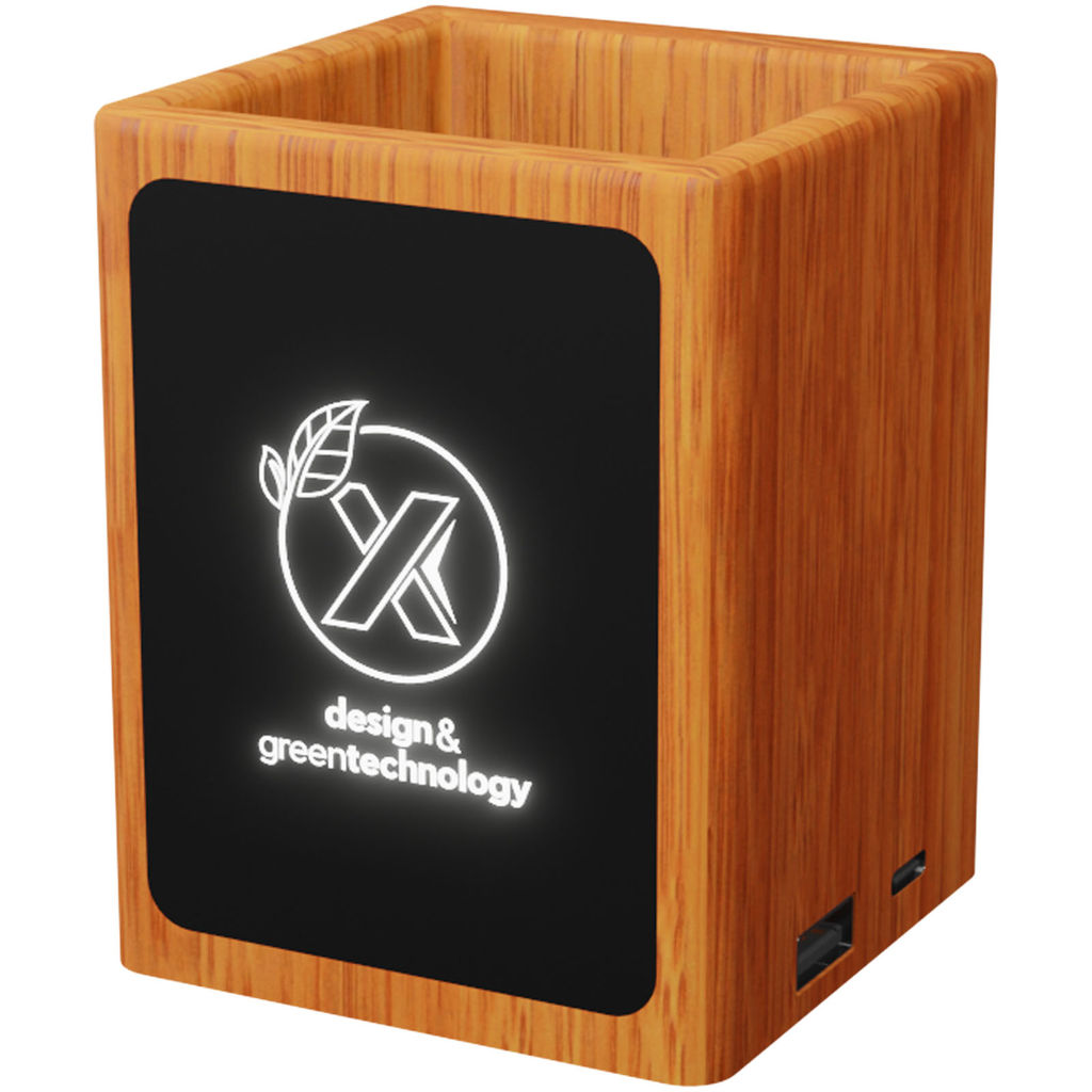 SCX.design O12 Деревянный держатель для карандашей со светящимся логотипом и двумя выходами USB, цвет дерево