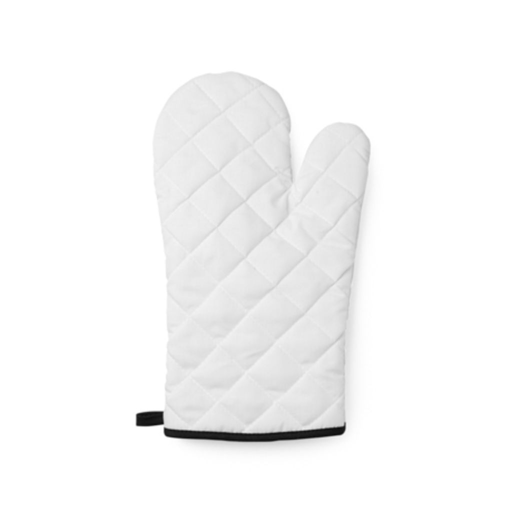Біла поліестерова кухонна рукавиця з кольоровою окантовкою та ремінцем для підвішування, колір чорний