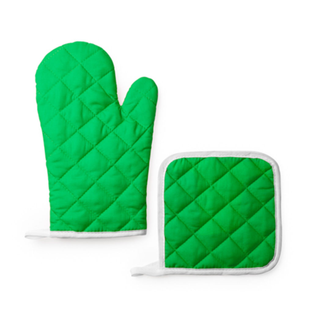 Кухонный набор с прихваткой и рукавицей из мягкого хлопка/полиэстера, цвет зеленый