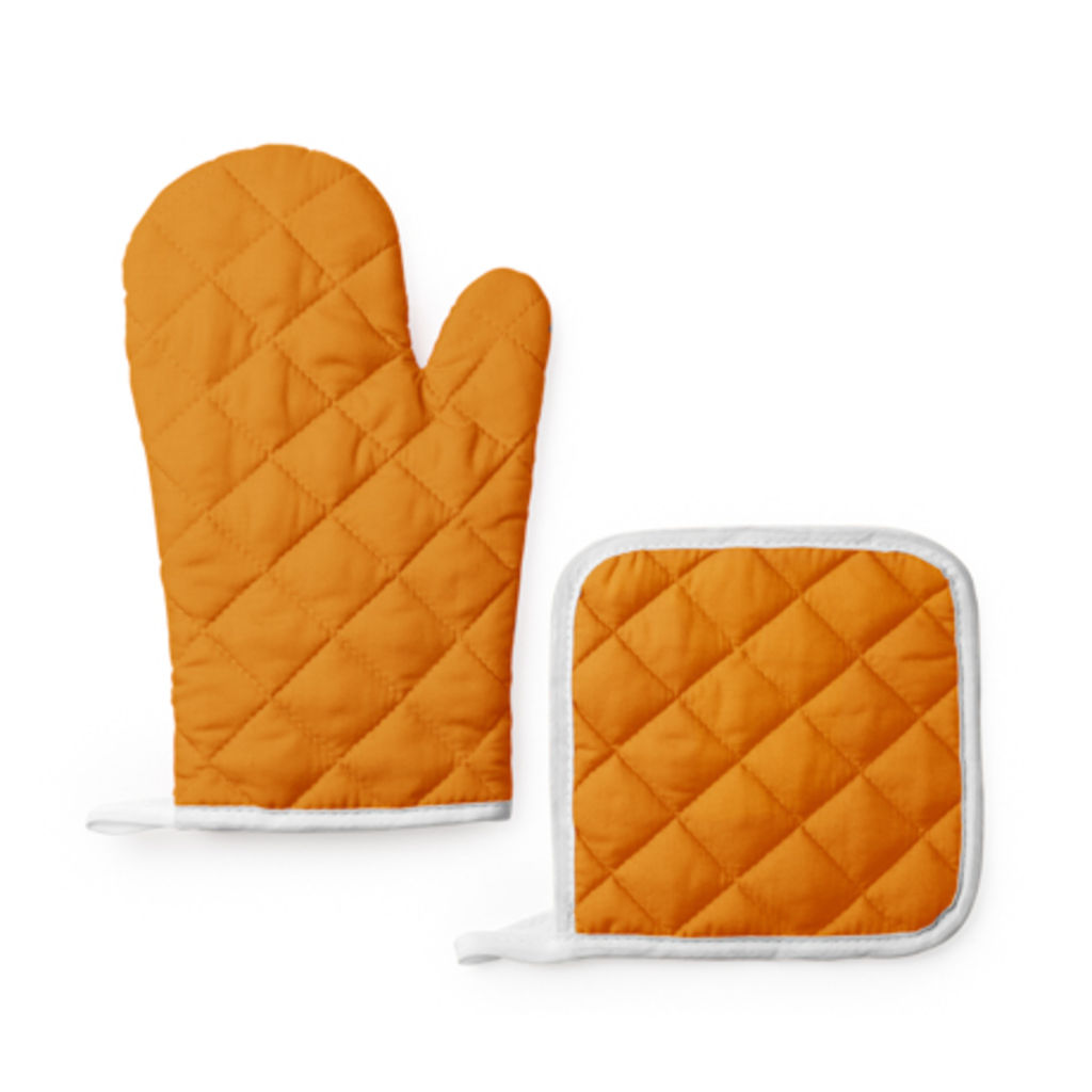 Кухонный набор с прихваткой и рукавицей из мягкого хлопка/полиэстера, цвет оранжевый