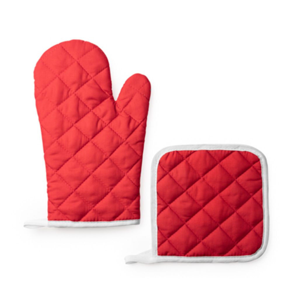 Кухонный набор с прихваткой и рукавицей из мягкого хлопка/полиэстера, цвет красный