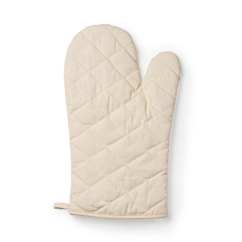 Еко кухонна рукавиця зі 100% органічної бавовни з однією плоскою стороною ідеально підходить для маркування та ремінця для підвішування, колір бежевий