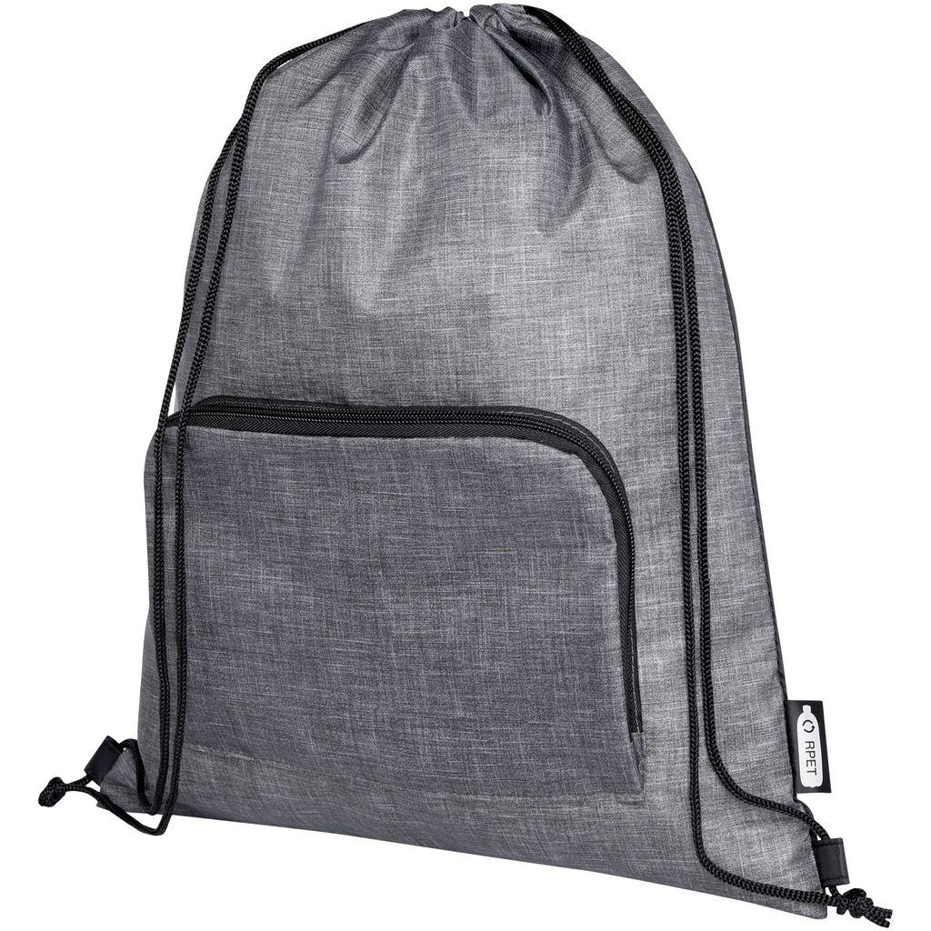 Складная сумка со шнурком Ash из переработанных материалов, соответствующих стандарту GRS, объемом 7 л, цвет серый яркий, сплошной черный