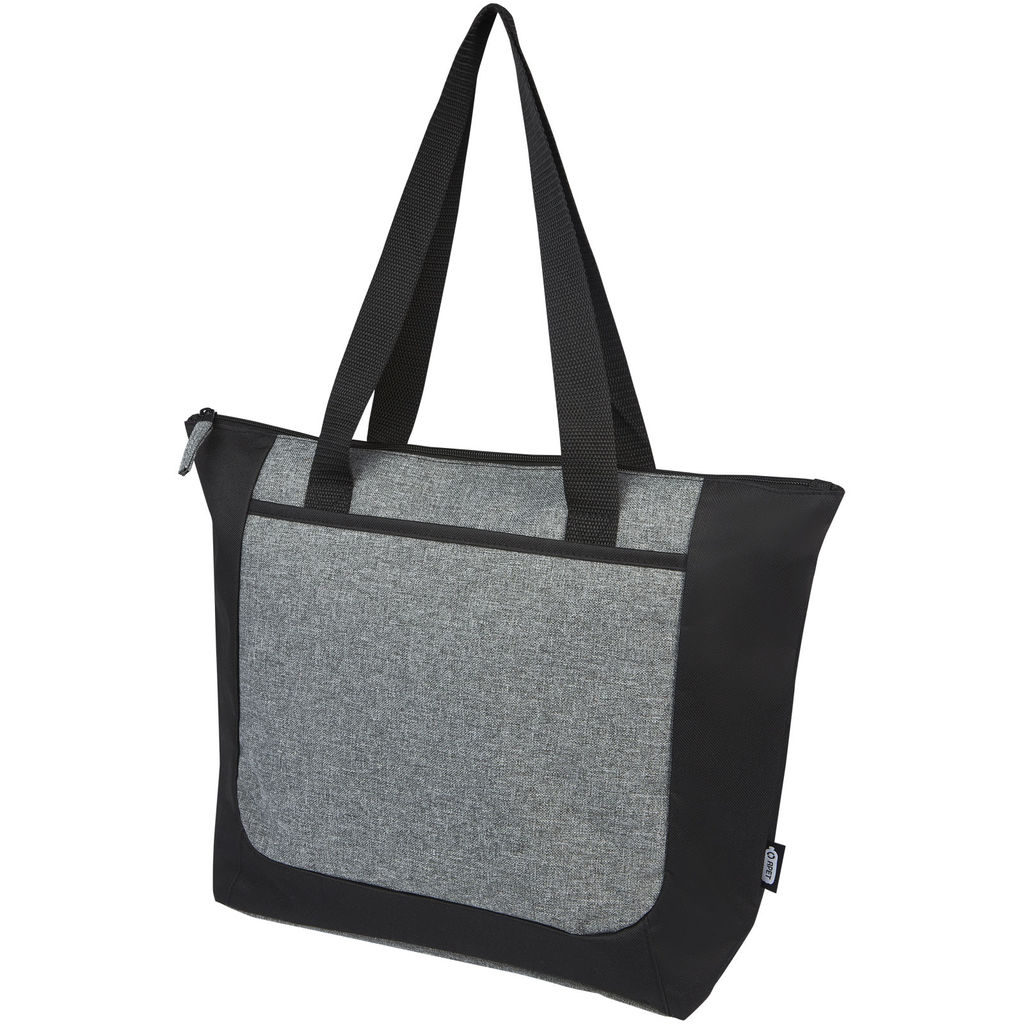 Двухцветная эко-сумка Reclaim на молнии объемом 15 л, изготовленная из переработанных материалов по стандарту GRS, цвет сплошной черный, серый яркий
