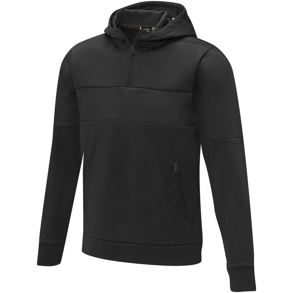 Чоловічий светр анорак Sayan на блискавці на половину довжини з капюшоном, колір суцільний чорний  розмір 3XL