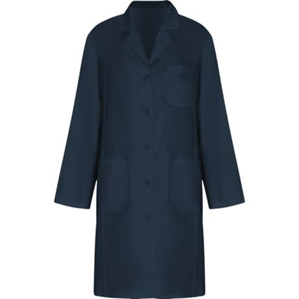 Приталений службовий халат з довгими рукавами, колір темно-синій  розмір XS